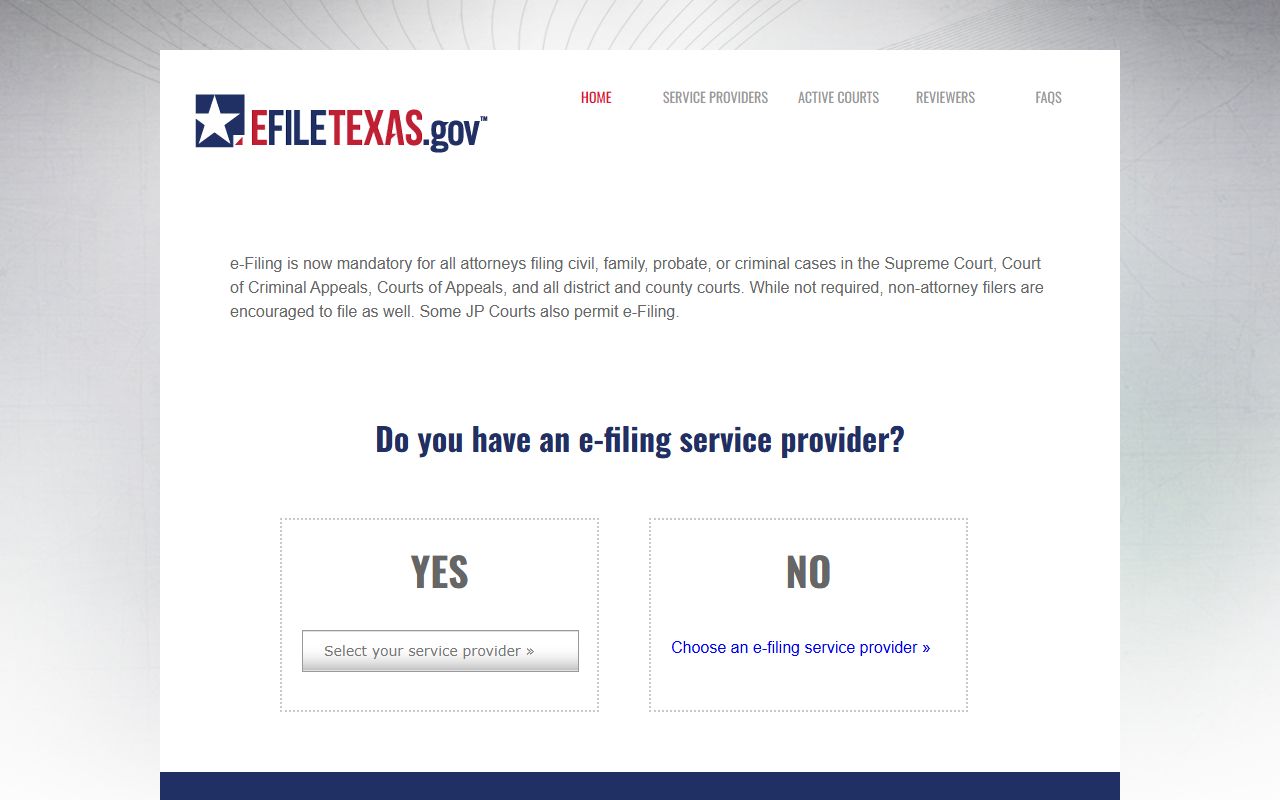 Texas e-filing system used for Anderson County court record submissions