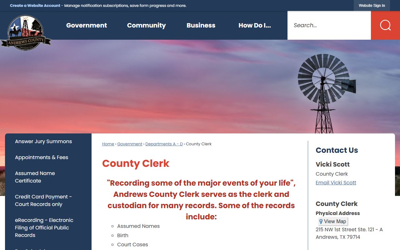 Andrews County Clerk background check records and official page