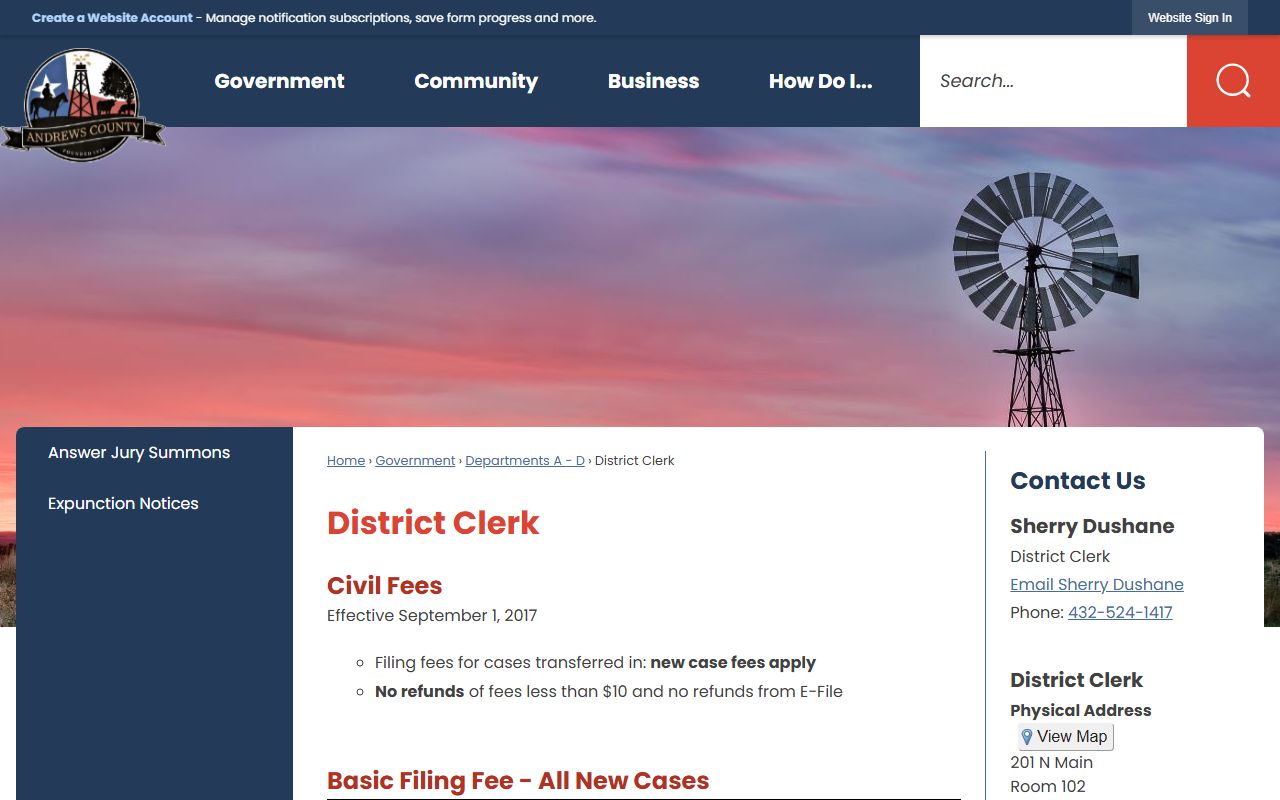 Andrews County District Clerk criminal records and background check information page