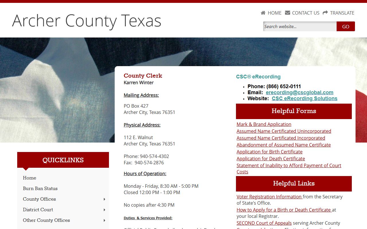 Archer County Texas background check records