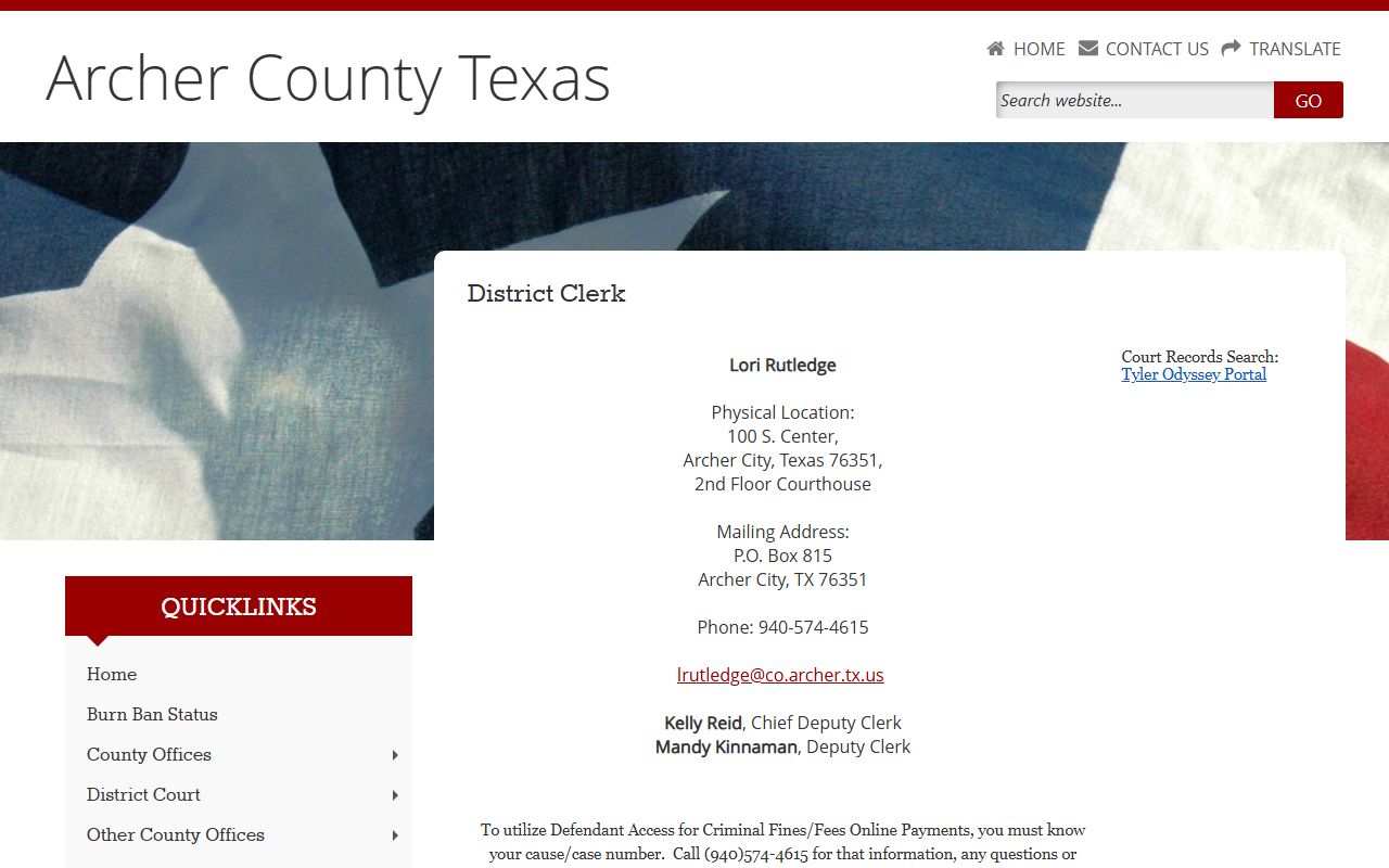Archer County Texas background check records