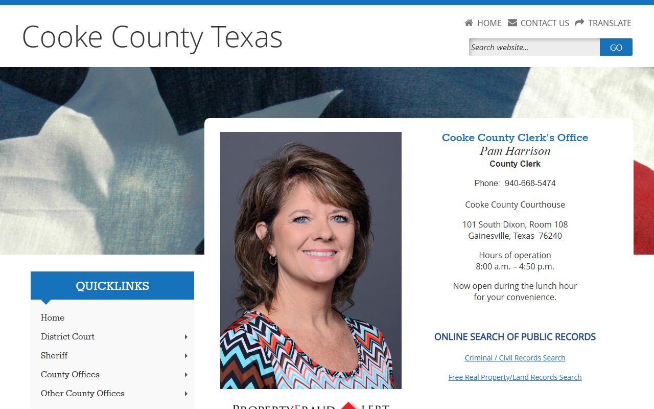 Cooke County Clerk page for background check records