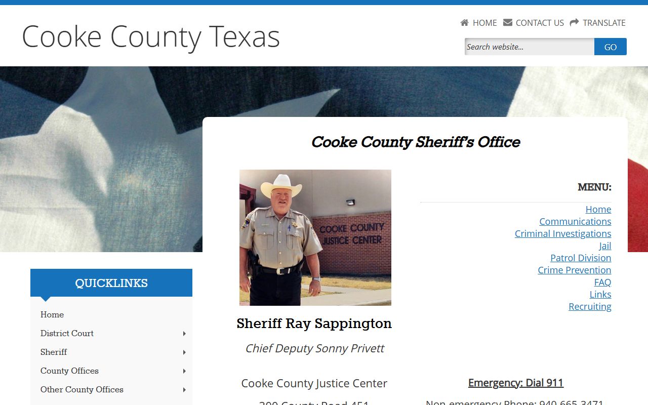 Cooke County Sheriff page for arrest records and background checks