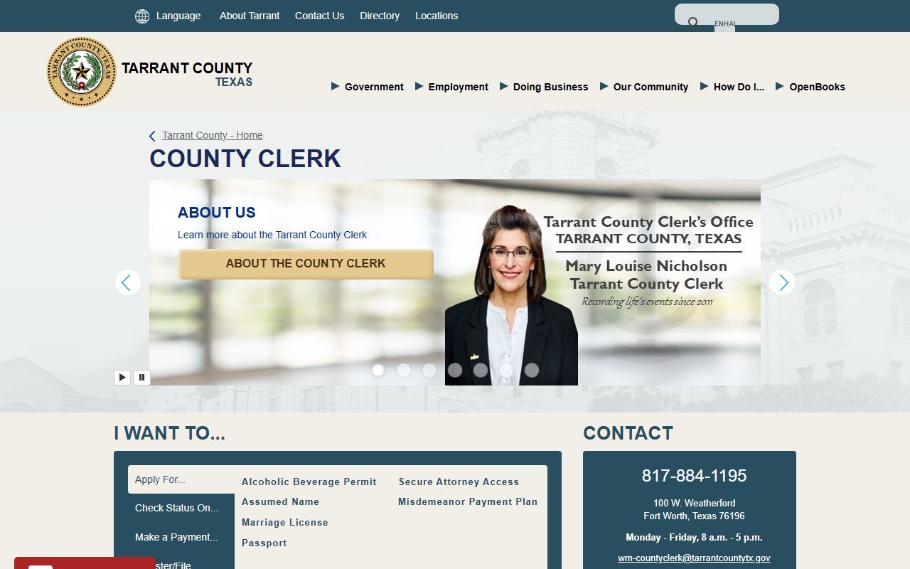 Tarrant County Clerk background check records page