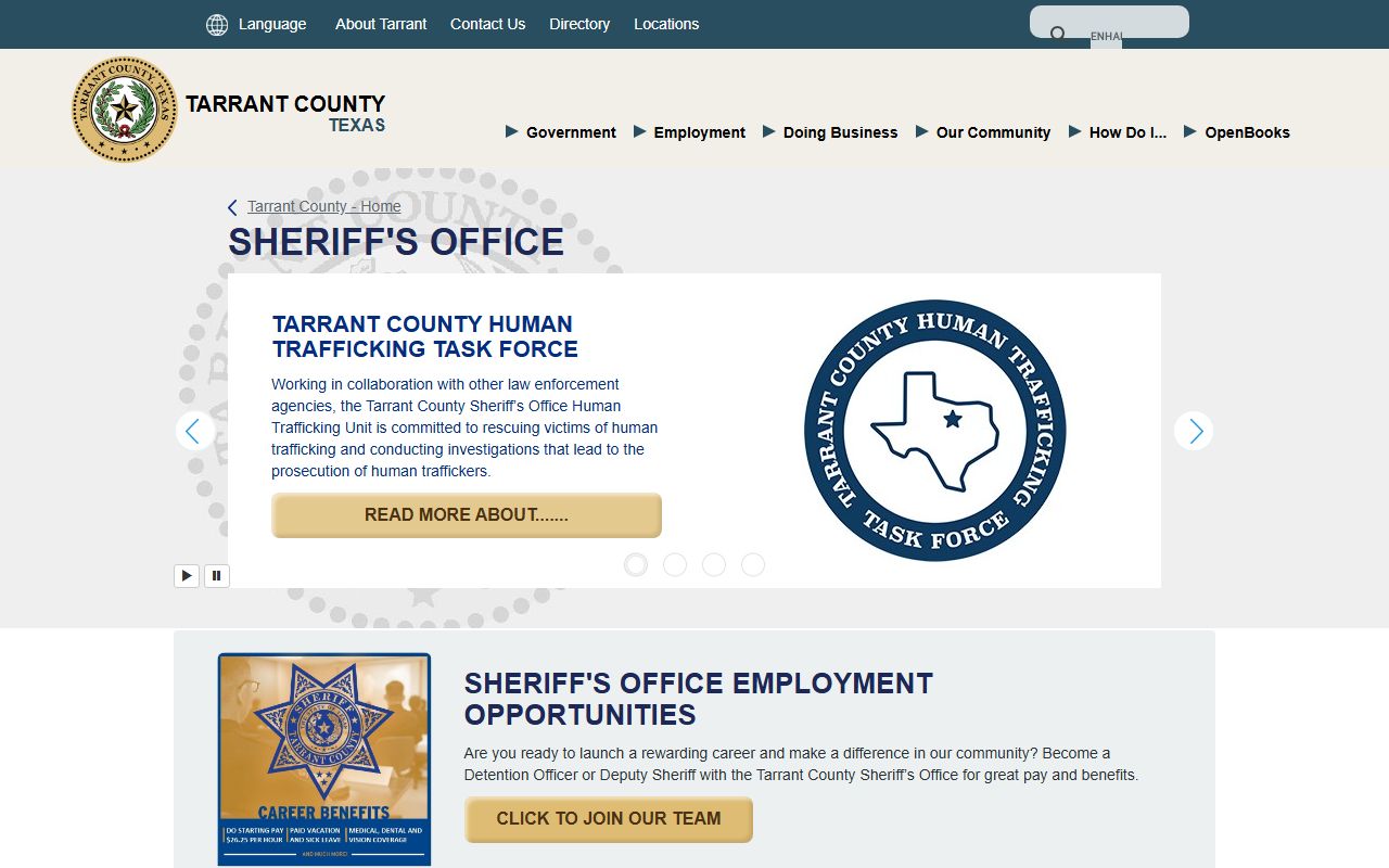 Tarrant County Sheriff arrest records and background check page
