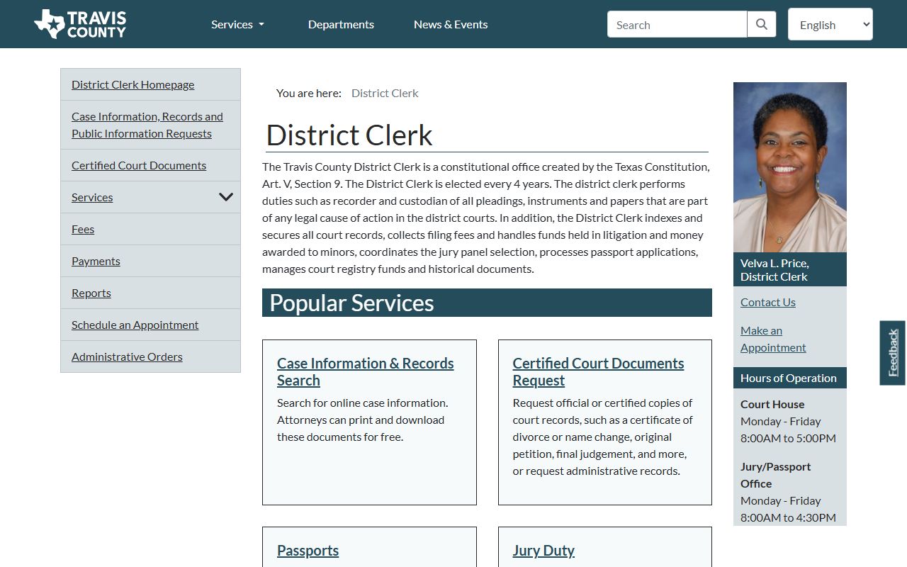Travis County District Clerk background check records portal