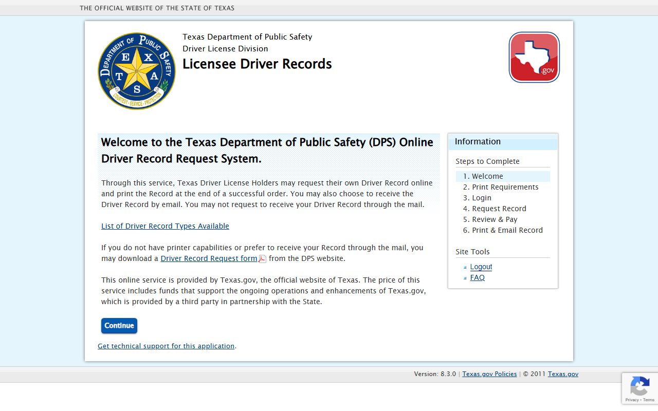 Texas DPS driver records request portal - background check driving history