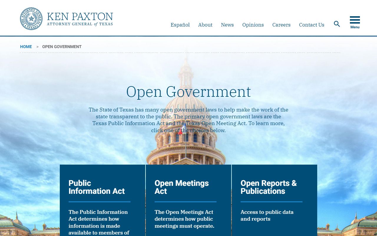 Texas Attorney General open government page - background check records request